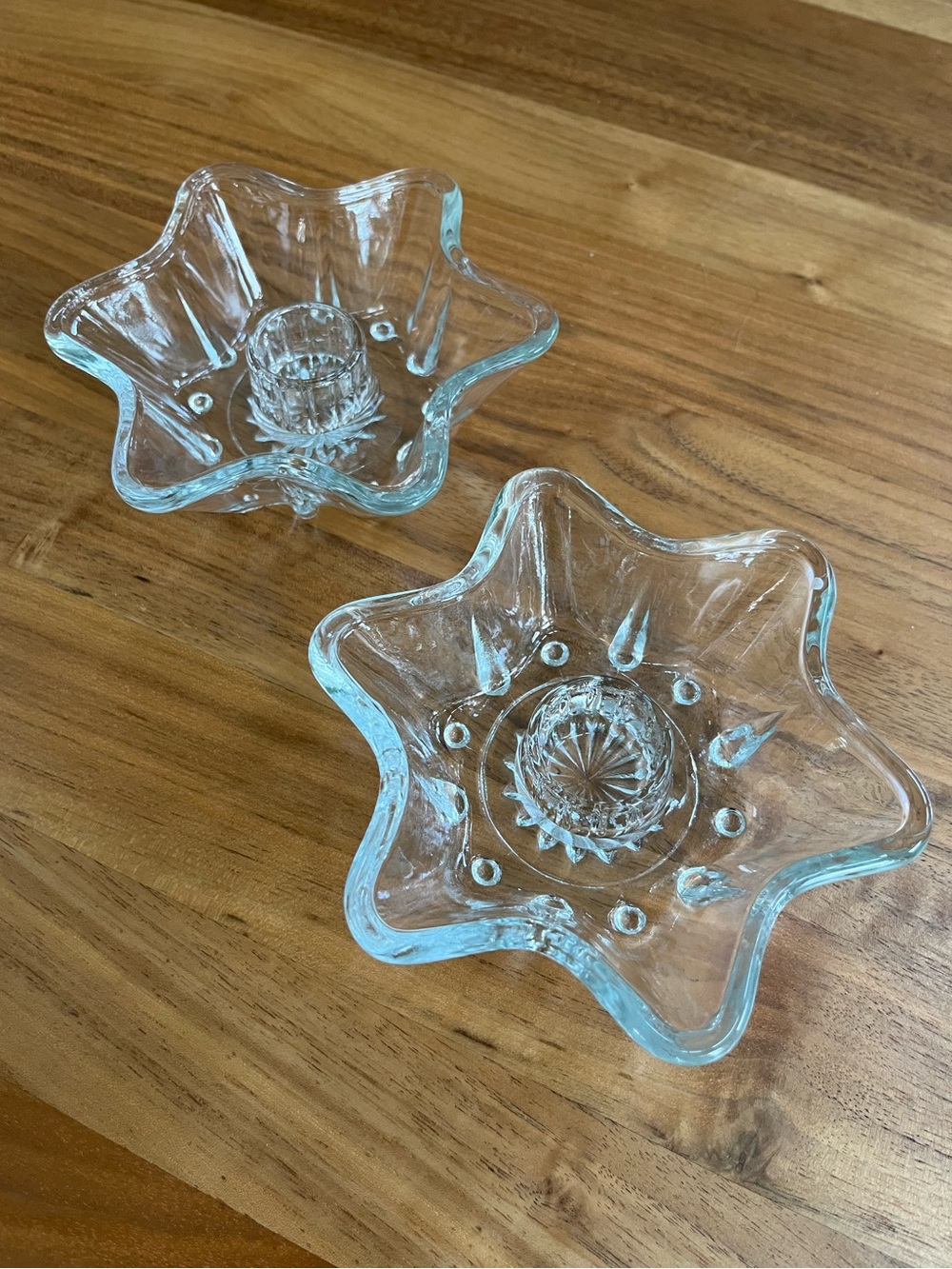 🎈2/$30 - Anchor Hocking 1970s 6-Point Star Glass Taper Candle Holders - Pair